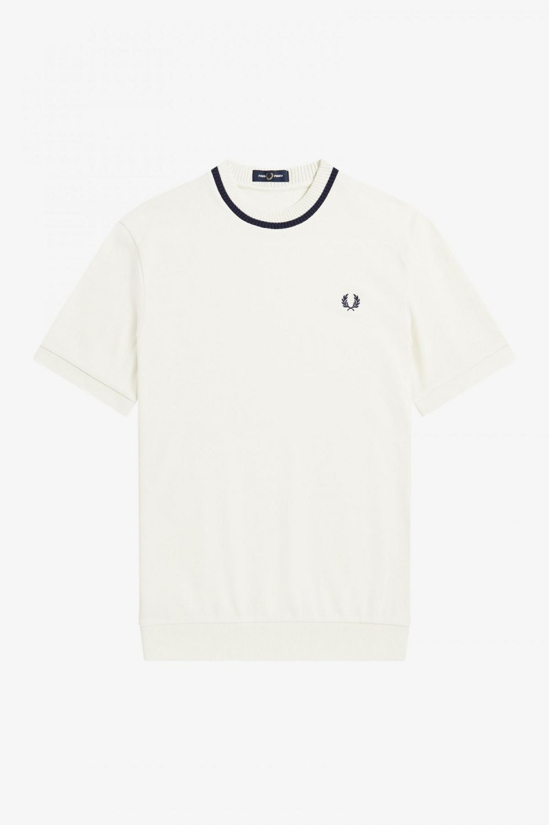 Camiseta Fred Perry Crew Neck Piqué Hombre Ecru | CLQAV29005