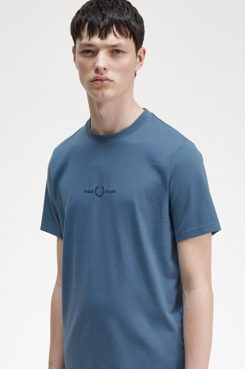 Camiseta Fred Perry Embroidered Hombre Azules | CLIIZ20433