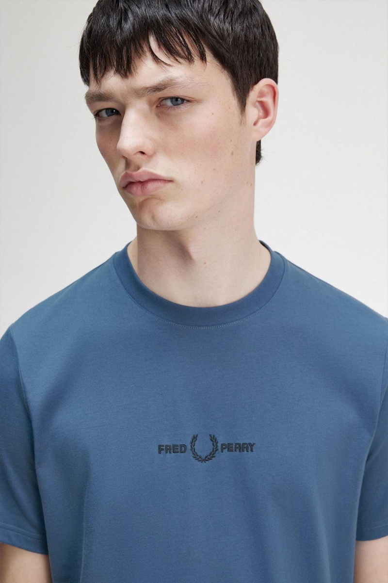 Camiseta Fred Perry Embroidered Hombre Azules | CLIIZ20433