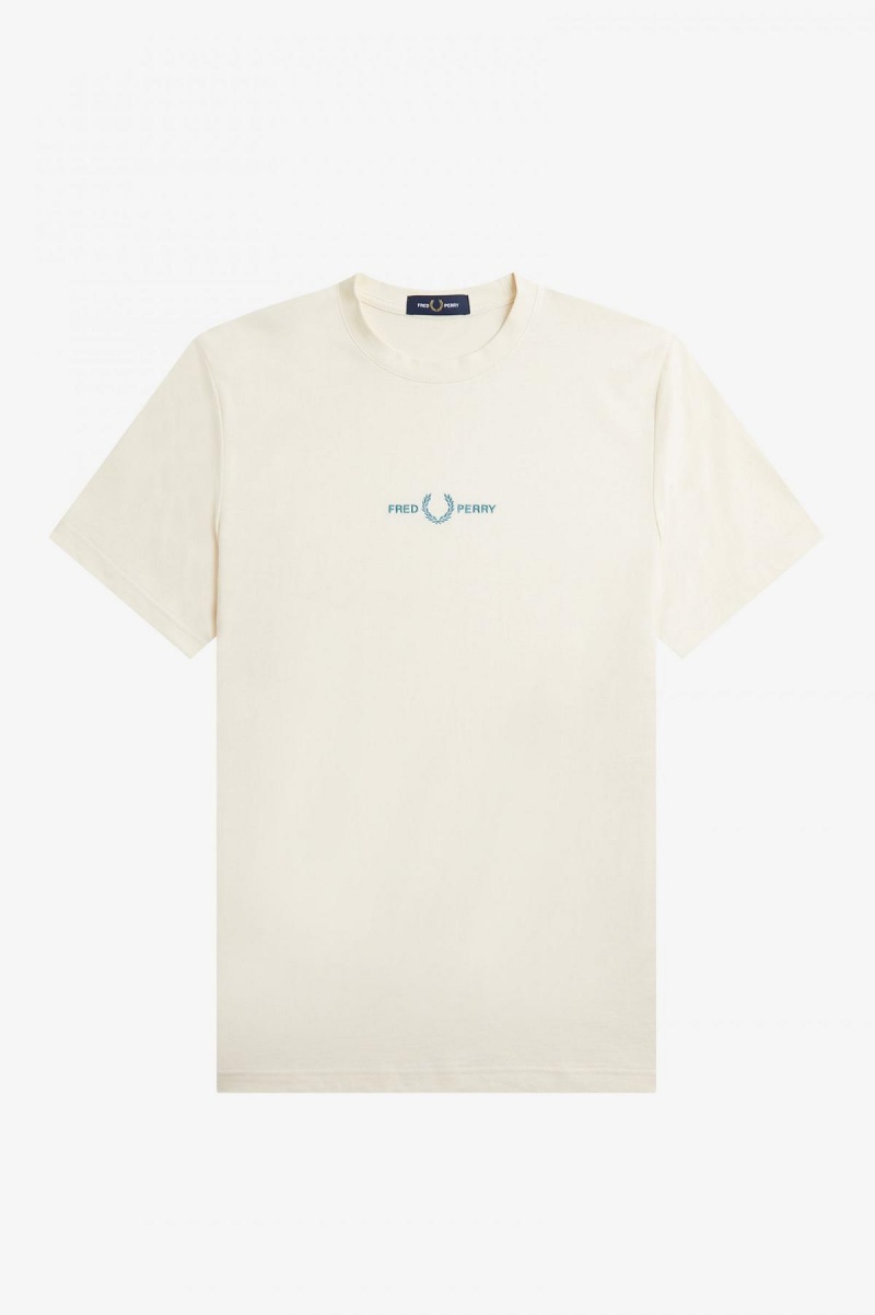 Camiseta Fred Perry Embroidered Hombre Ecru | CLEGJ71399