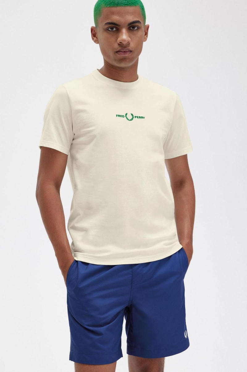 Camiseta Fred Perry Embroidered Hombre Ecru | ACLWC36306