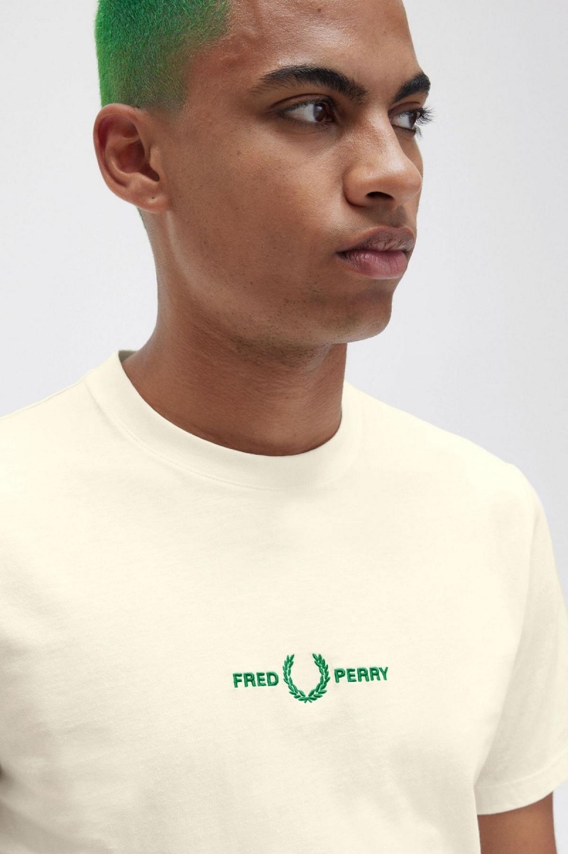 Camiseta Fred Perry Embroidered Hombre Ecru | ACLWC36306