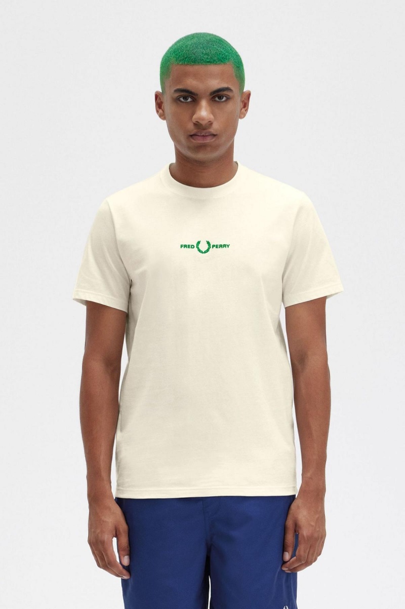 Camiseta Fred Perry Embroidered Hombre Ecru | ACLWC36306