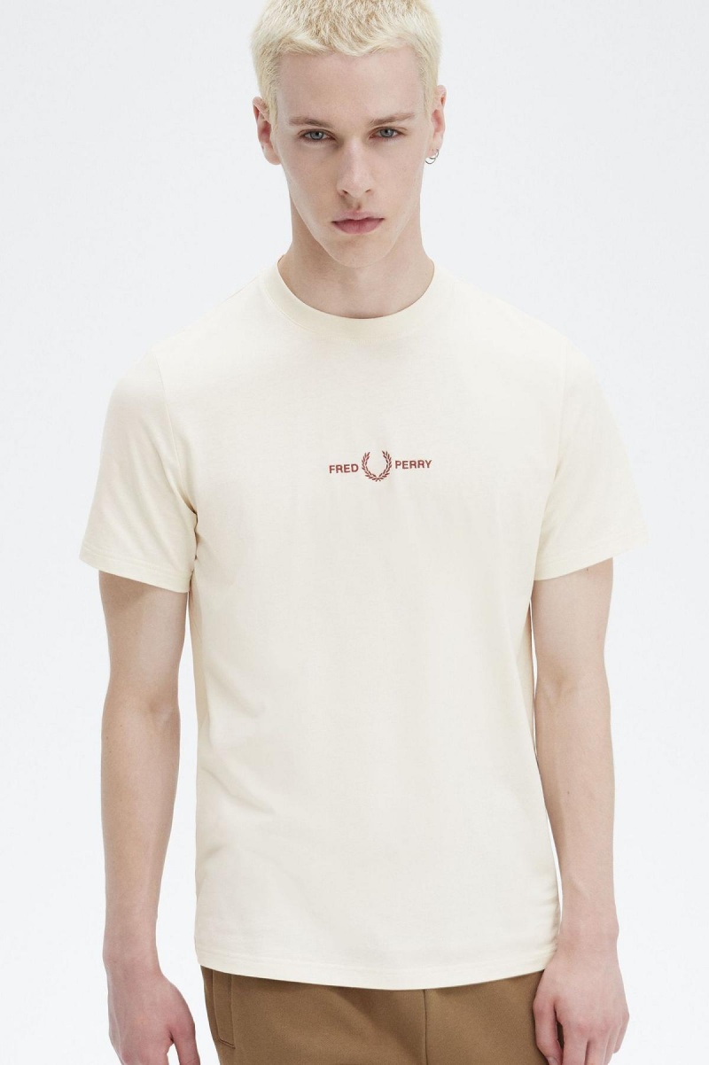 Camiseta Fred Perry Embroidered Hombre Ecru | YCLVQ23410