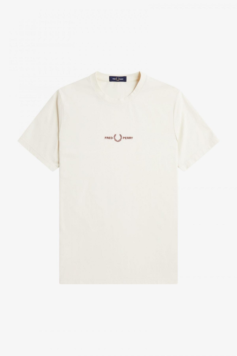 Camiseta Fred Perry Embroidered Hombre Ecru | YCLVQ23410