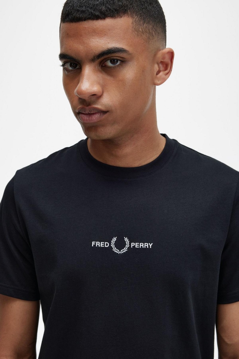 Camiseta Fred Perry Embroidered Hombre Negras | CLQCS60346