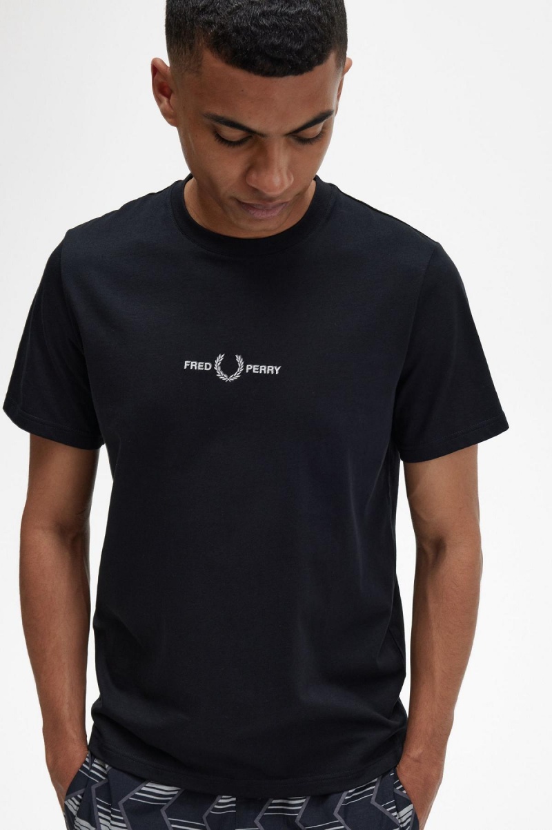 Camiseta Fred Perry Embroidered Hombre Negras | CLQCS60346