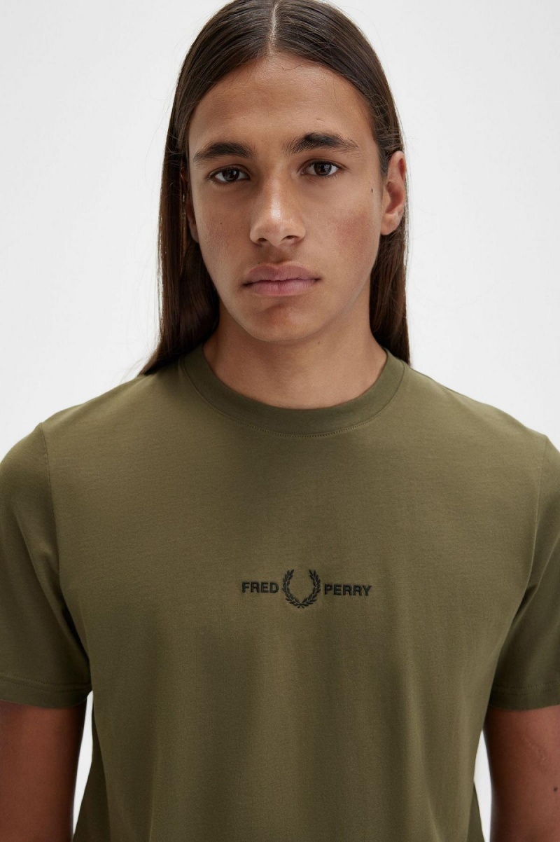 Camiseta Fred Perry Embroidered Hombre Verde | GCLEC96861