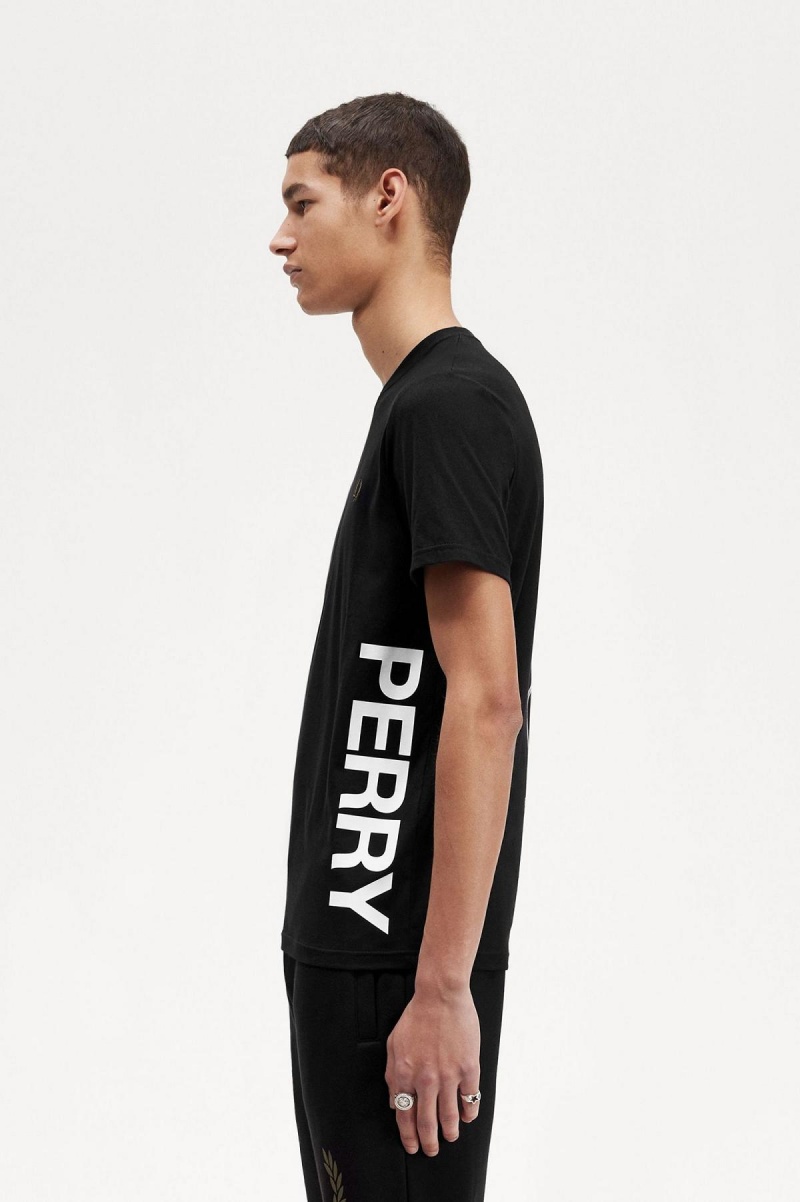 Camiseta Fred Perry Estampadas Branding Hombre Negras | CLDFL18051