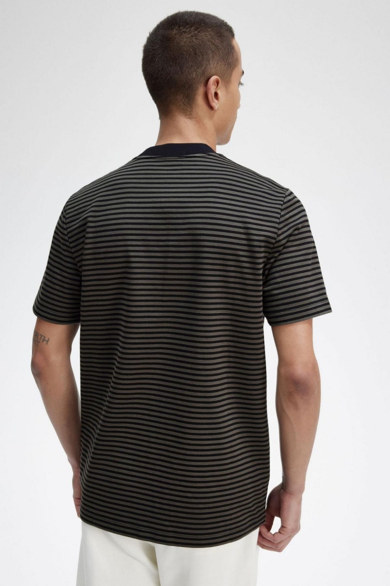 Camiseta Fred Perry Fine Stripe Heavyweight Hombre Negras Verde | ECLHC32403