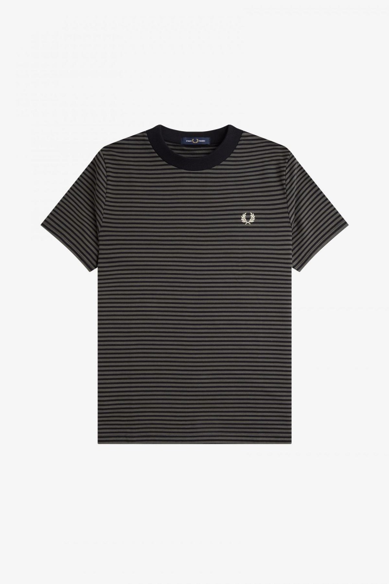 Camiseta Fred Perry Fine Stripe Heavyweight Hombre Negras Verde | ECLHC32403