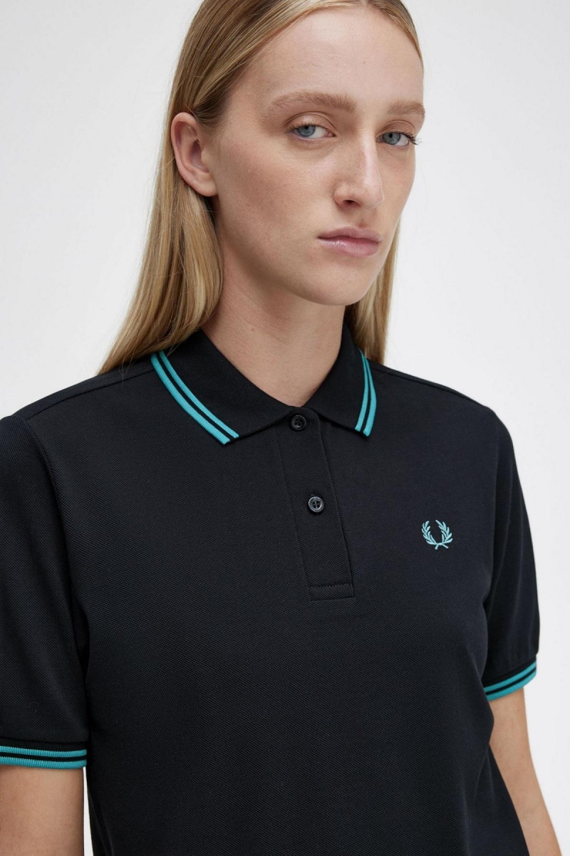 Camiseta Fred Perry G3600 Mujer Negras Verde Menta Oscuro Verde Menta Oscuro | GCLEC38248