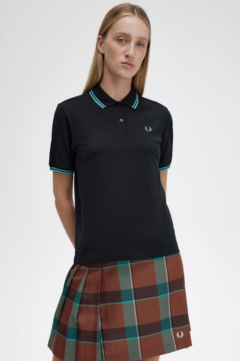 Camiseta Fred Perry G3600 Mujer Negras Verde Menta Oscuro Verde Menta Oscuro | GCLEC38248