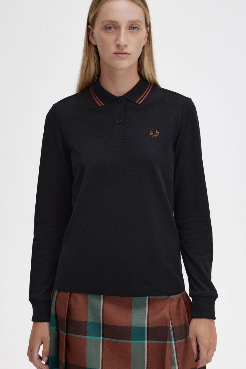 Camiseta Fred Perry G3636 Mujer Negras Marrones Marrones | CLXBR21156