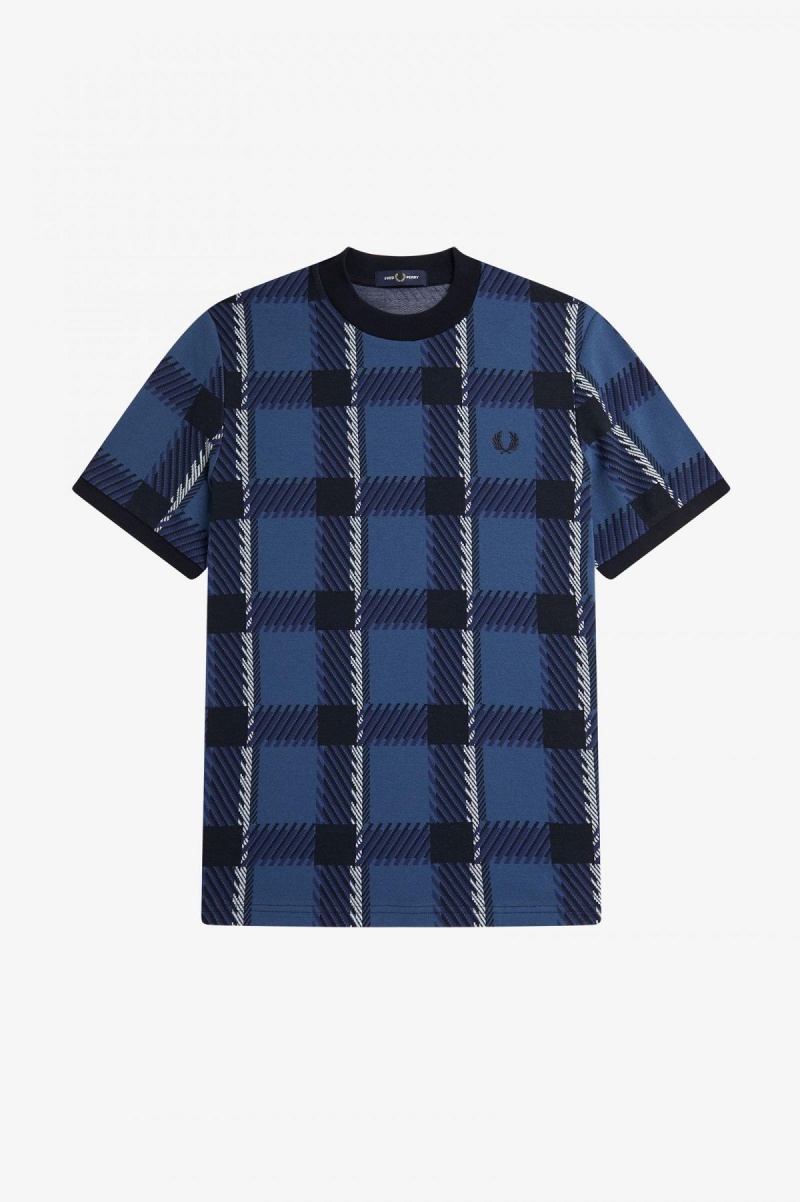 Camiseta Fred Perry Glitch Tartan Hombre Azules | ACLDF81376