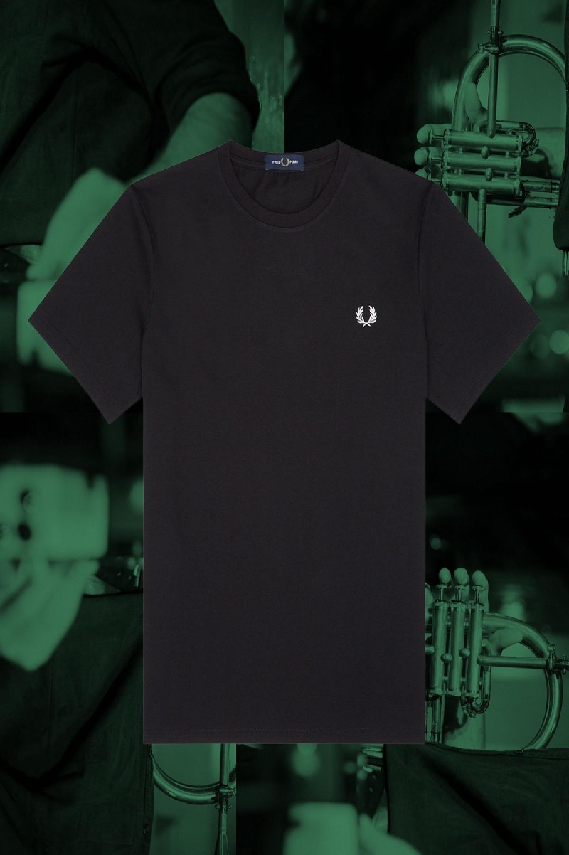 Camiseta Fred Perry Hamburg Ringer Hombre Negras | PCLER30077