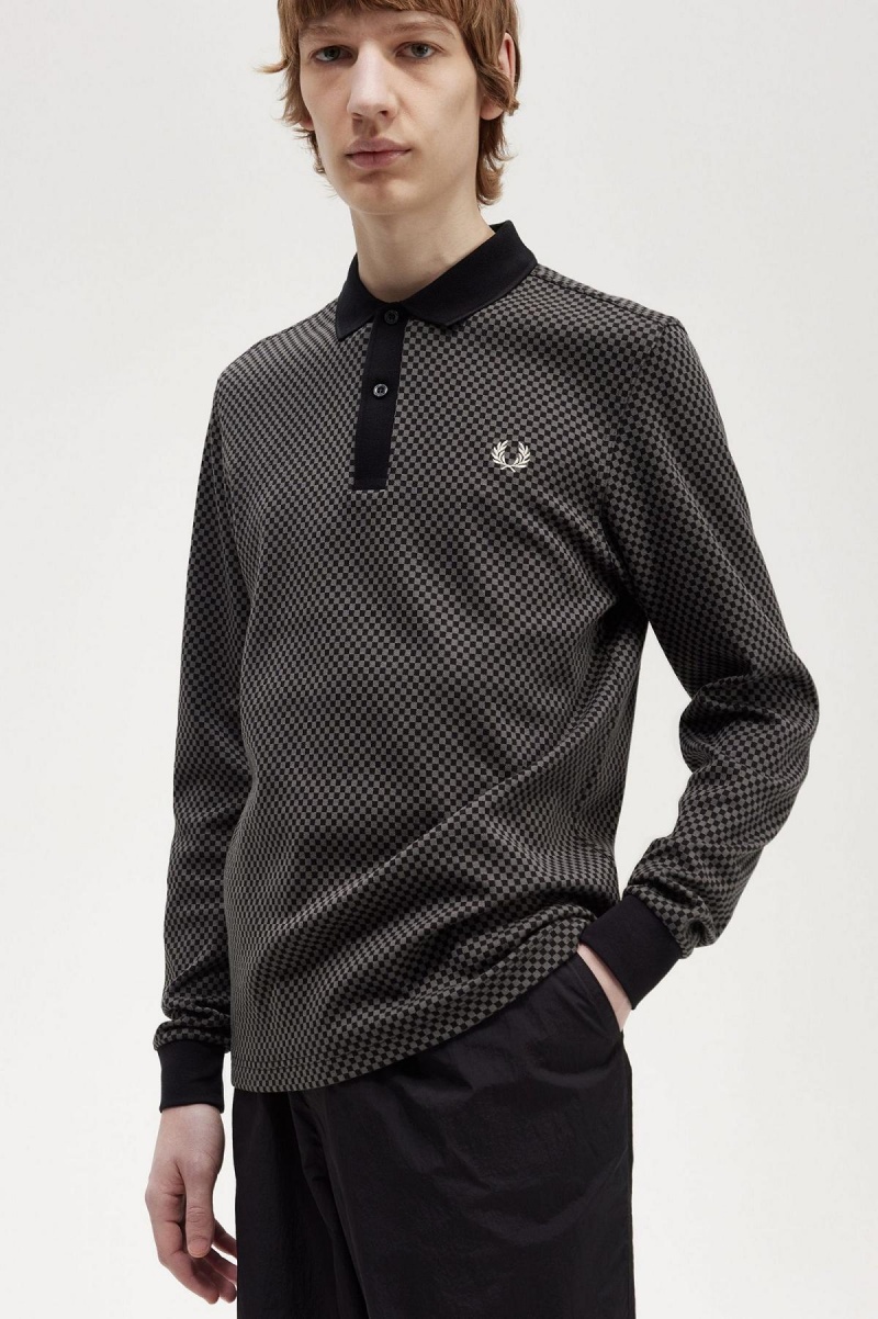 Camiseta Fred Perry Micro Chequerboard Polo Hombre Negras Verde | CLQAV69395