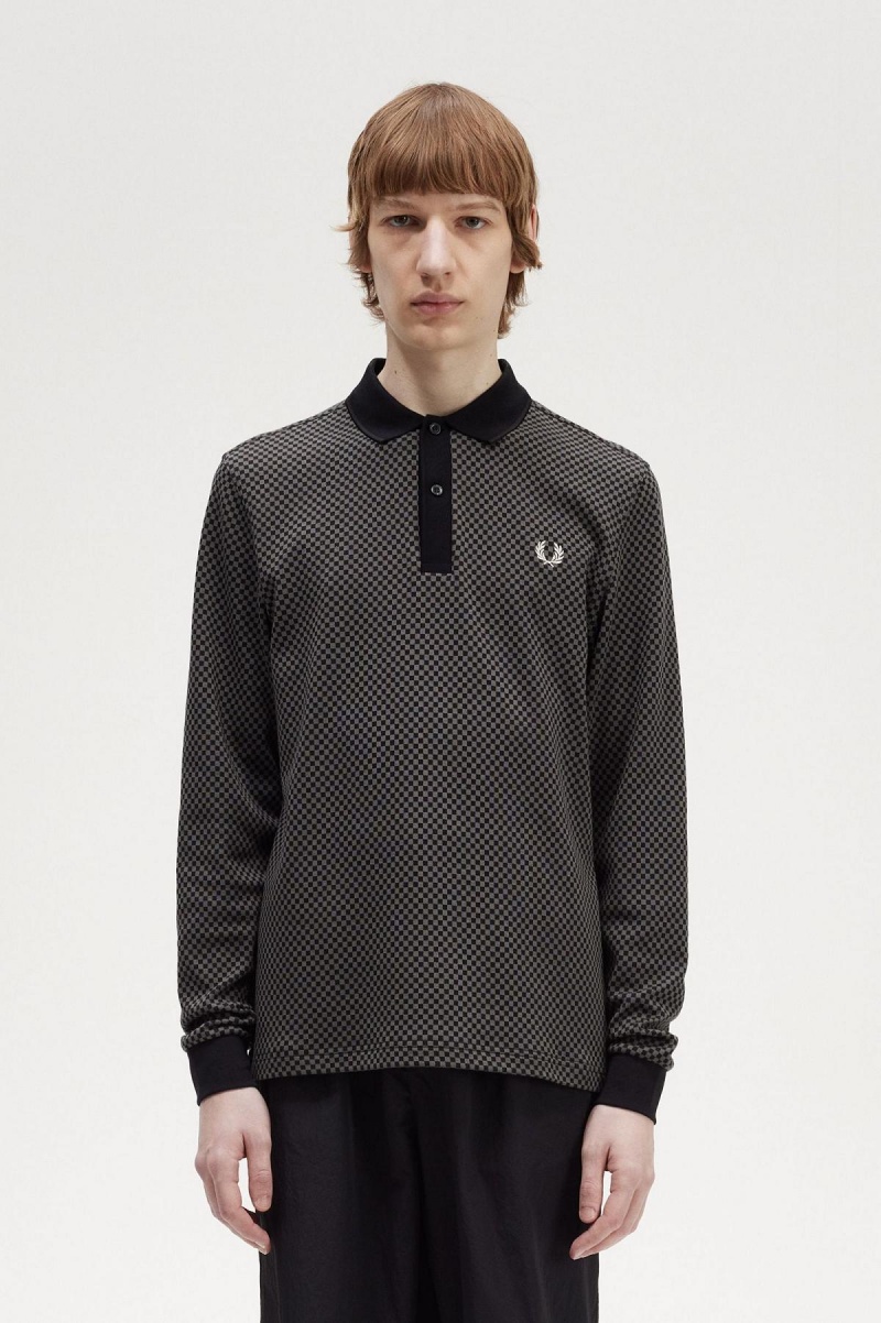 Camiseta Fred Perry Micro Chequerboard Polo Hombre Negras Verde | CLQAV69395