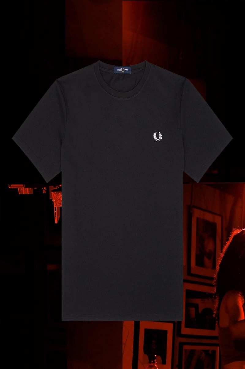 Camiseta Fred Perry Munich Ringer Hombre Negras | UCLTG73897