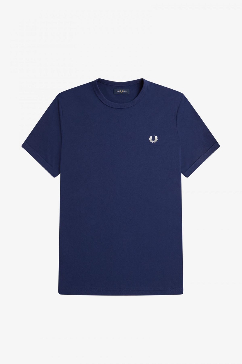 Camiseta Fred Perry Ringer Hombre Azul Marino Blancas | BCLSO72871