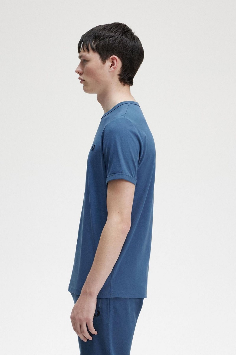 Camiseta Fred Perry Ringer Hombre Azules | CLEAH87342