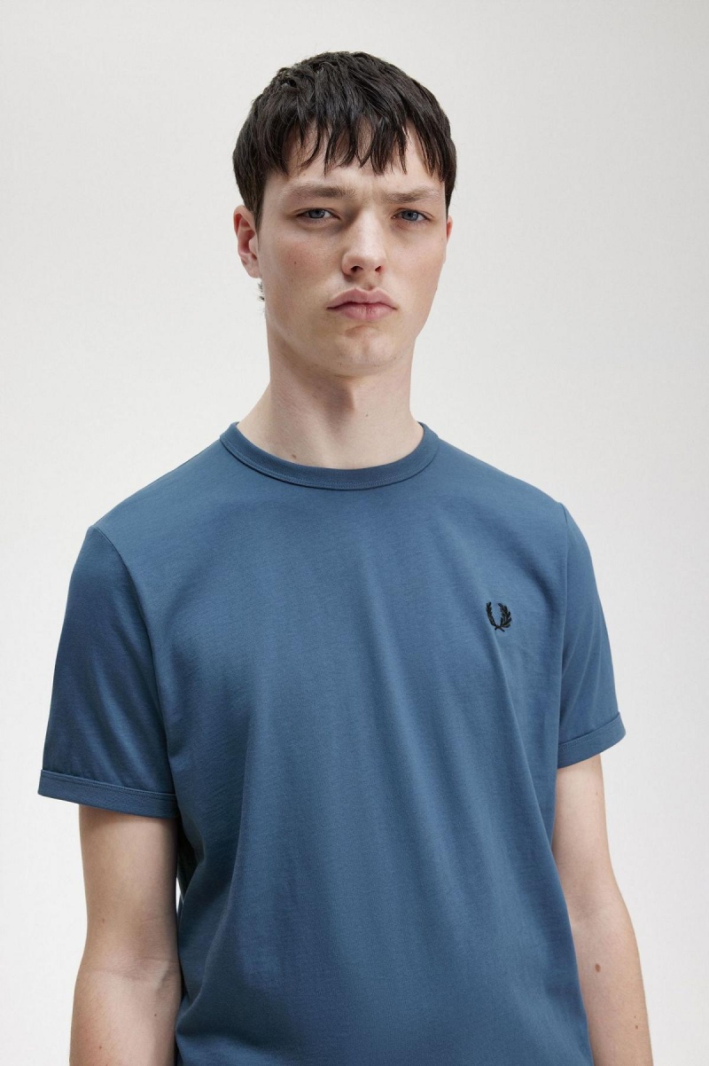 Camiseta Fred Perry Ringer Hombre Azules | CLEAH87342