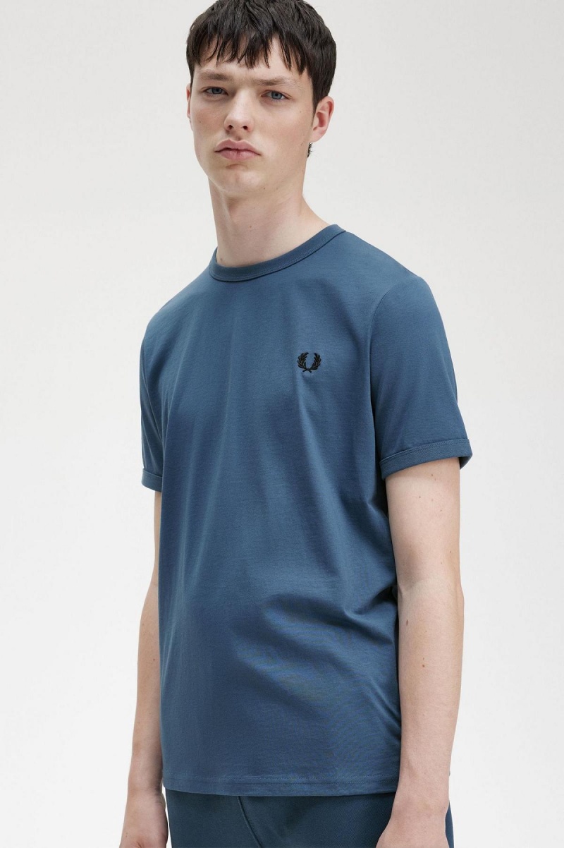 Camiseta Fred Perry Ringer Hombre Azules | CLEAH87342