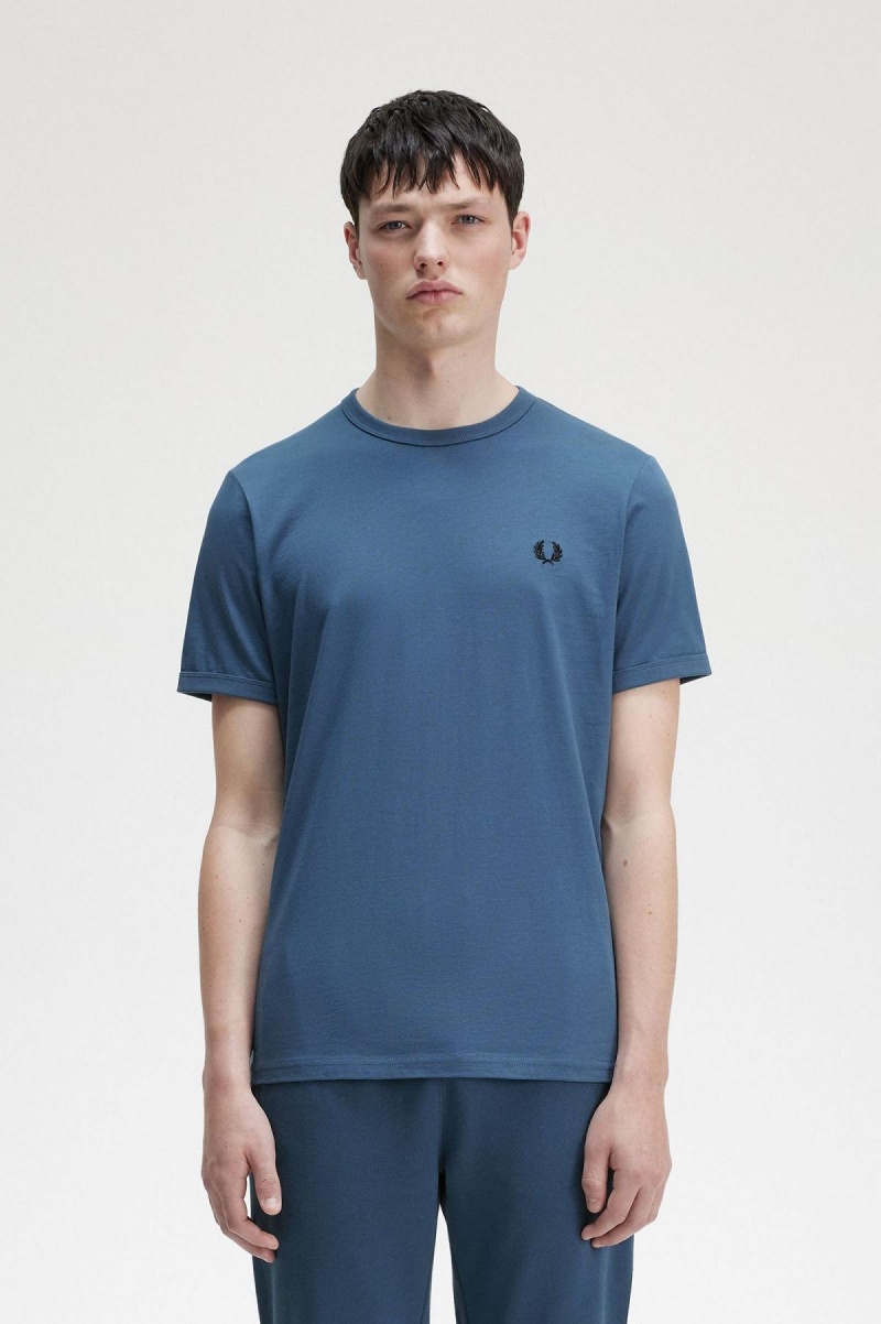 Camiseta Fred Perry Ringer Hombre Azules | CLEAH87342