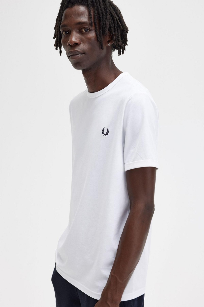 Camiseta Fred Perry Ringer Hombre Blancas | CLQAV50686