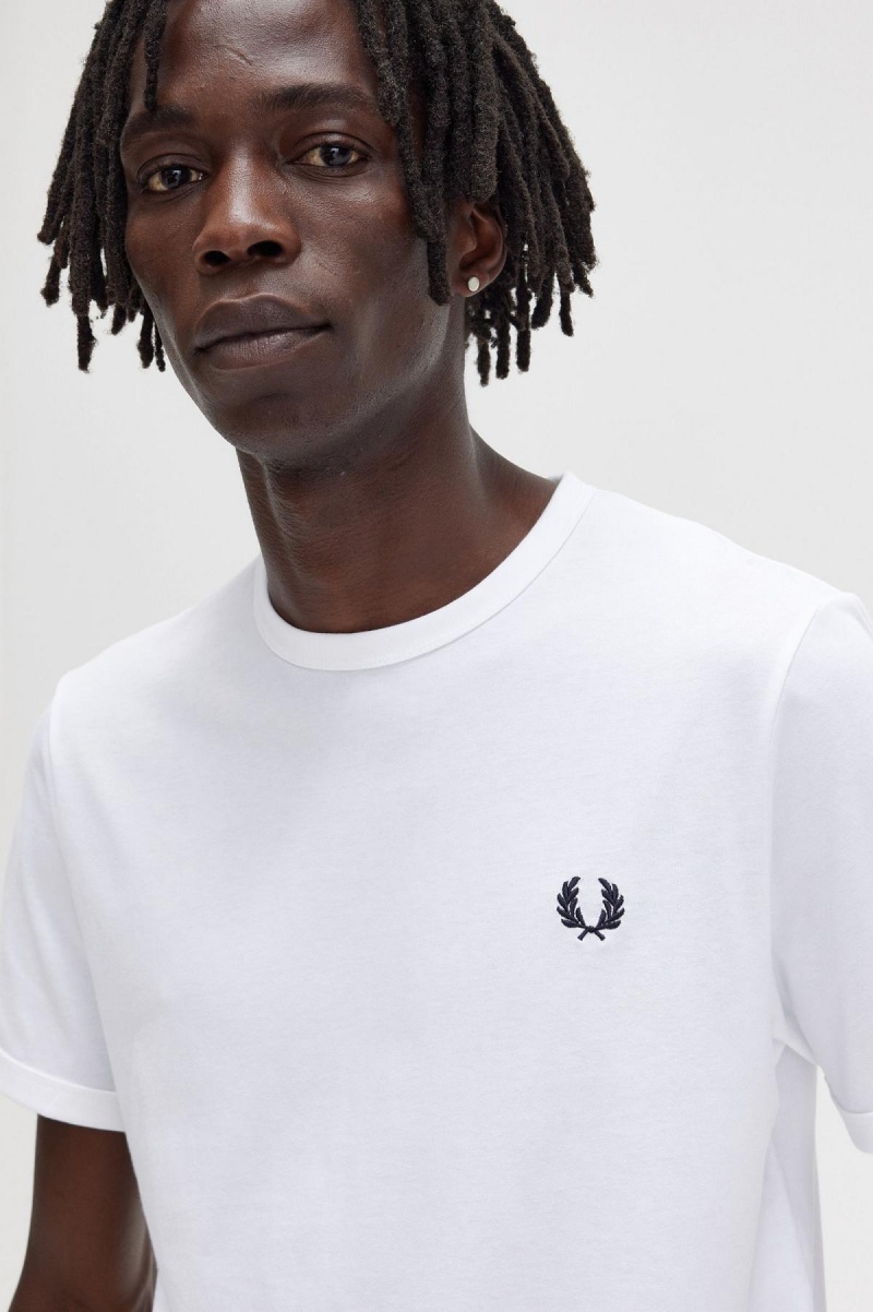 Camiseta Fred Perry Ringer Hombre Blancas | CLQAV50686