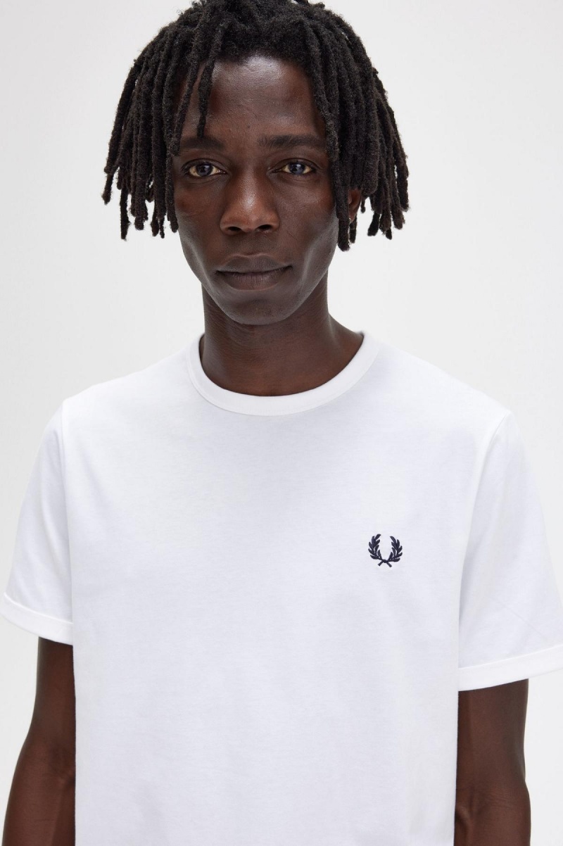 Camiseta Fred Perry Ringer Hombre Blancas | CLQAV50686