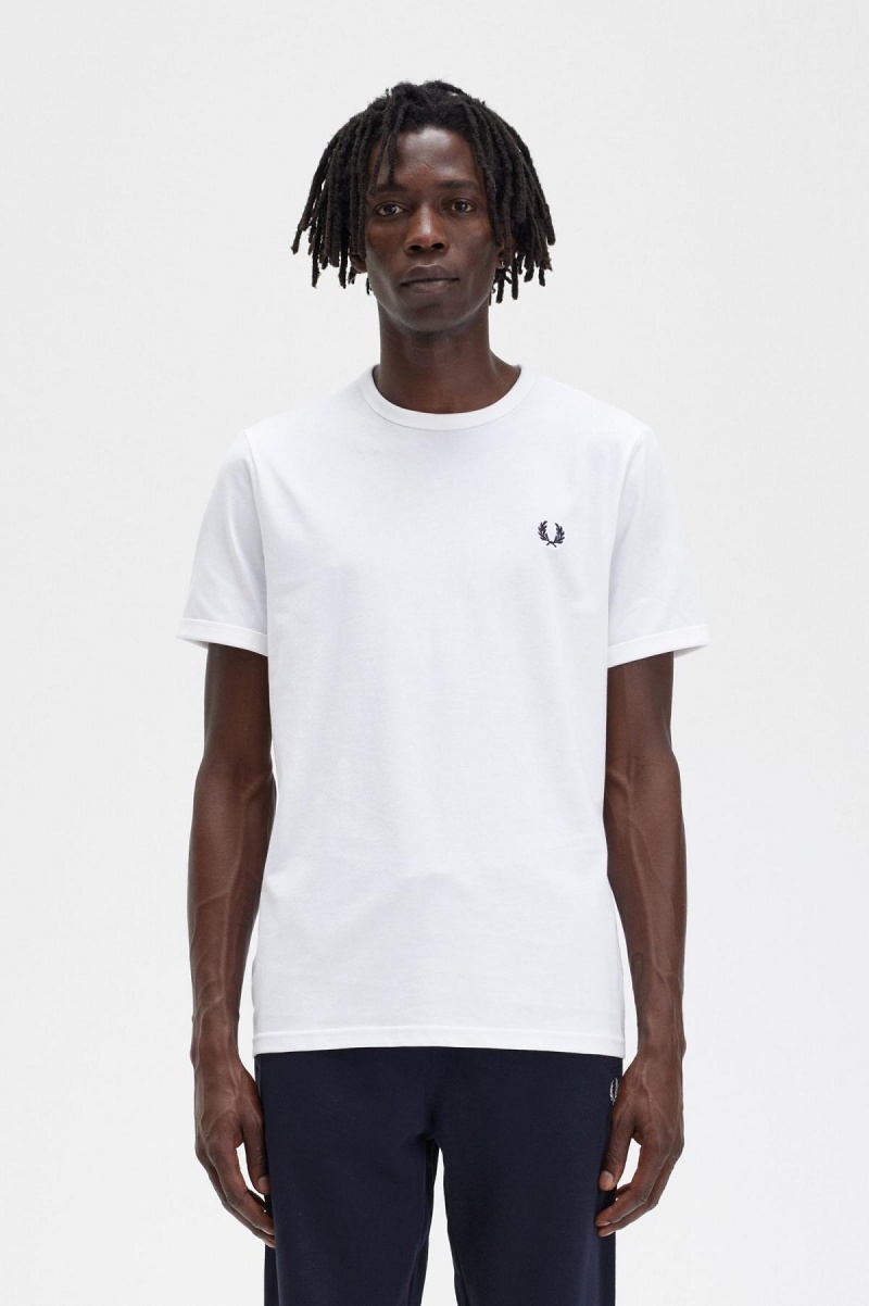 Camiseta Fred Perry Ringer Hombre Blancas | CLQAV50686