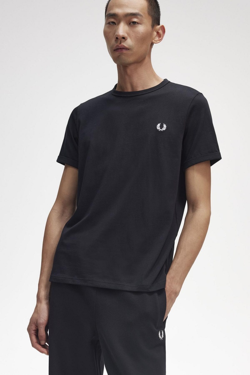 Camiseta Fred Perry Ringer Hombre Negras | ZCLNQ17226