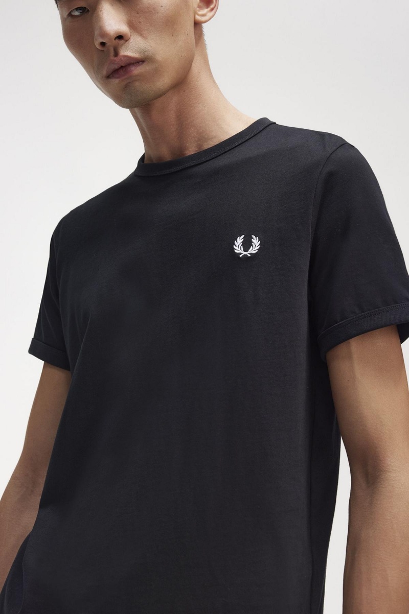 Camiseta Fred Perry Ringer Hombre Negras | ZCLNQ17226