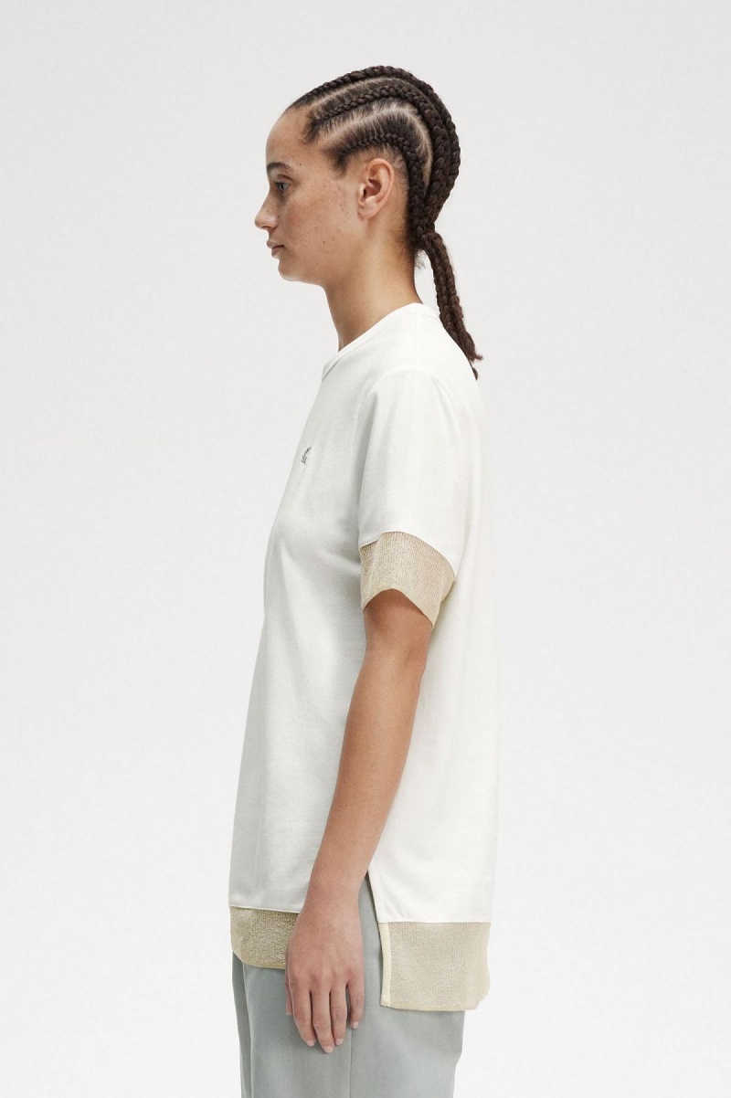 Camiseta Fred Perry Sheer Trim Piqué Mujer Blancas | CLZPD13056