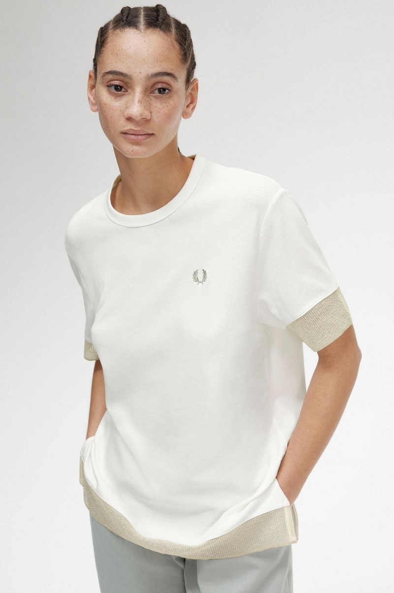 Camiseta Fred Perry Sheer Trim Piqué Mujer Blancas | CLZPD13056