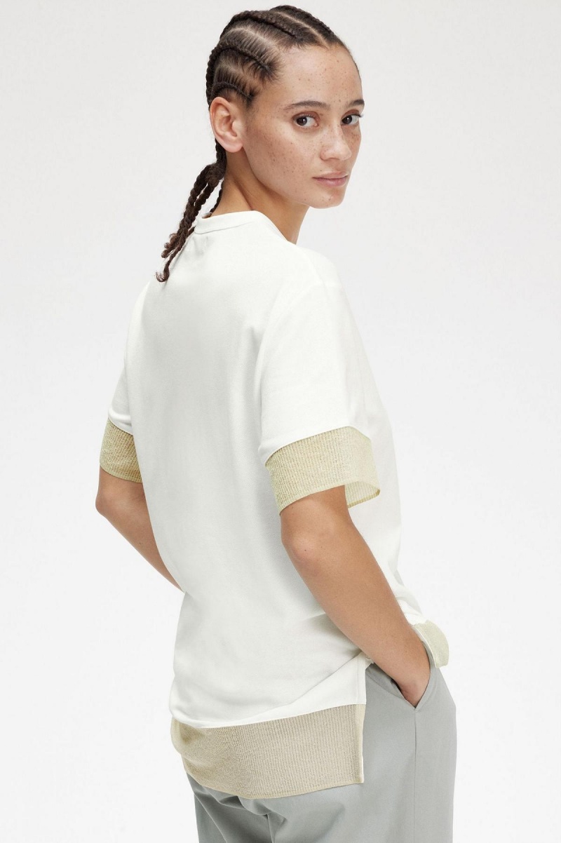 Camiseta Fred Perry Sheer Trim Piqué Mujer Blancas | CLZPD13056