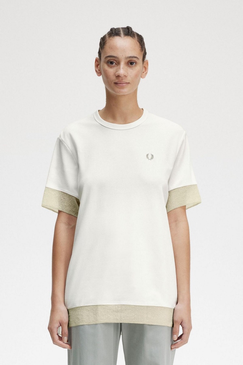 Camiseta Fred Perry Sheer Trim Piqué Mujer Blancas | CLZPD13056