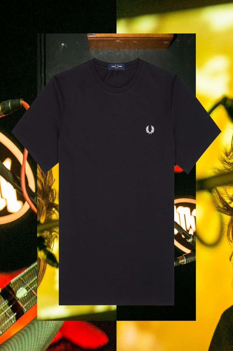 Camiseta Fred Perry Stockholm Ringer Hombre Negras | ECLHC19963