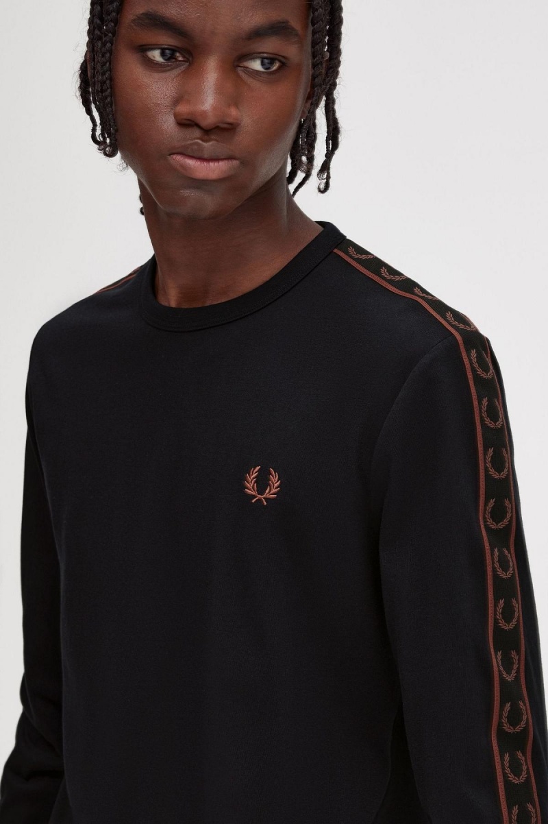 Camiseta Fred Perry Taped Long Sleeve Hombre Negras Marrones | YCLGT20693