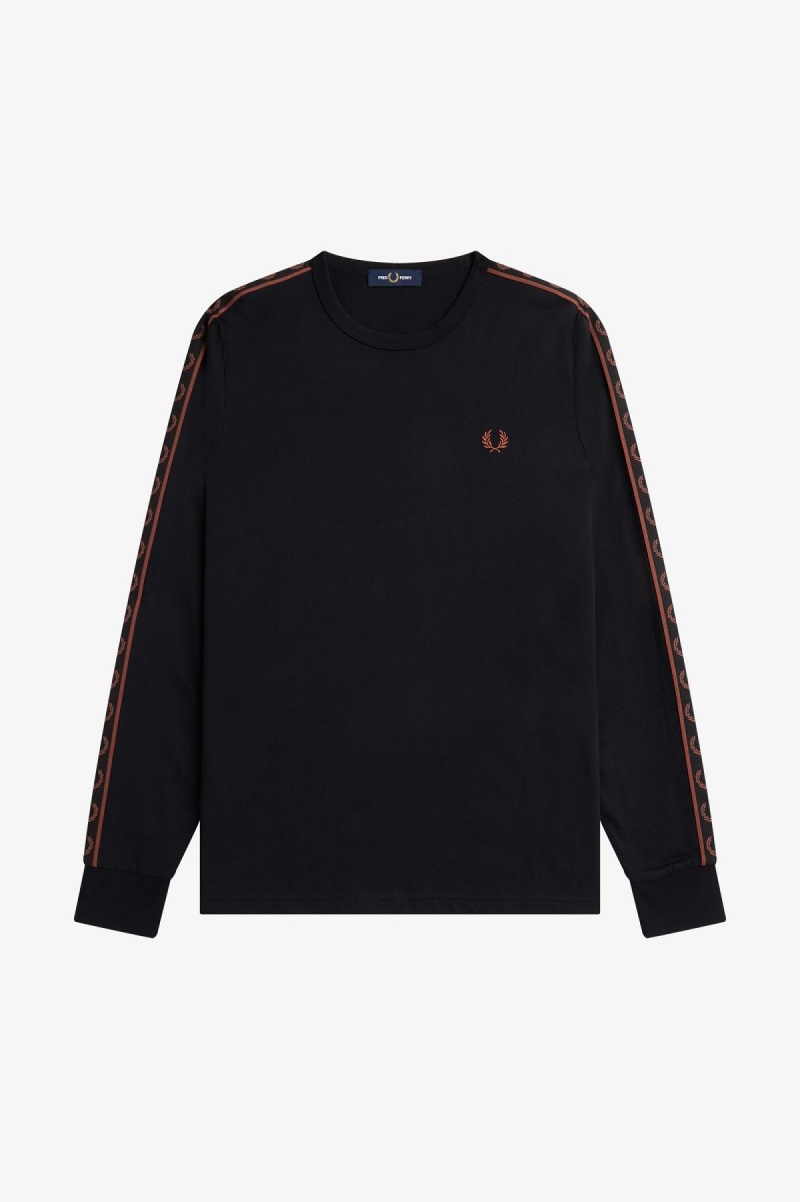 Camiseta Fred Perry Taped Long Sleeve Hombre Negras Marrones | YCLGT20693