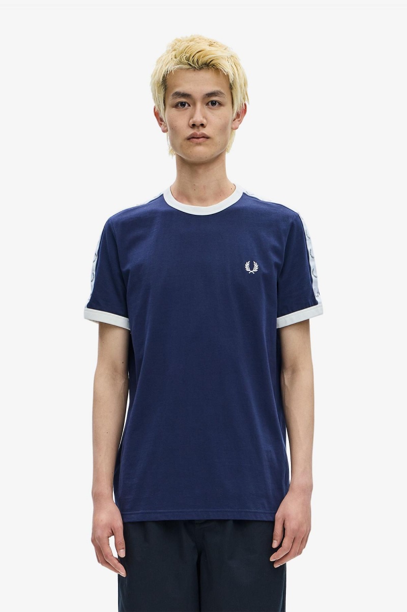 Camiseta Fred Perry Taped Ringer Hombre Azules | CLJKU88816