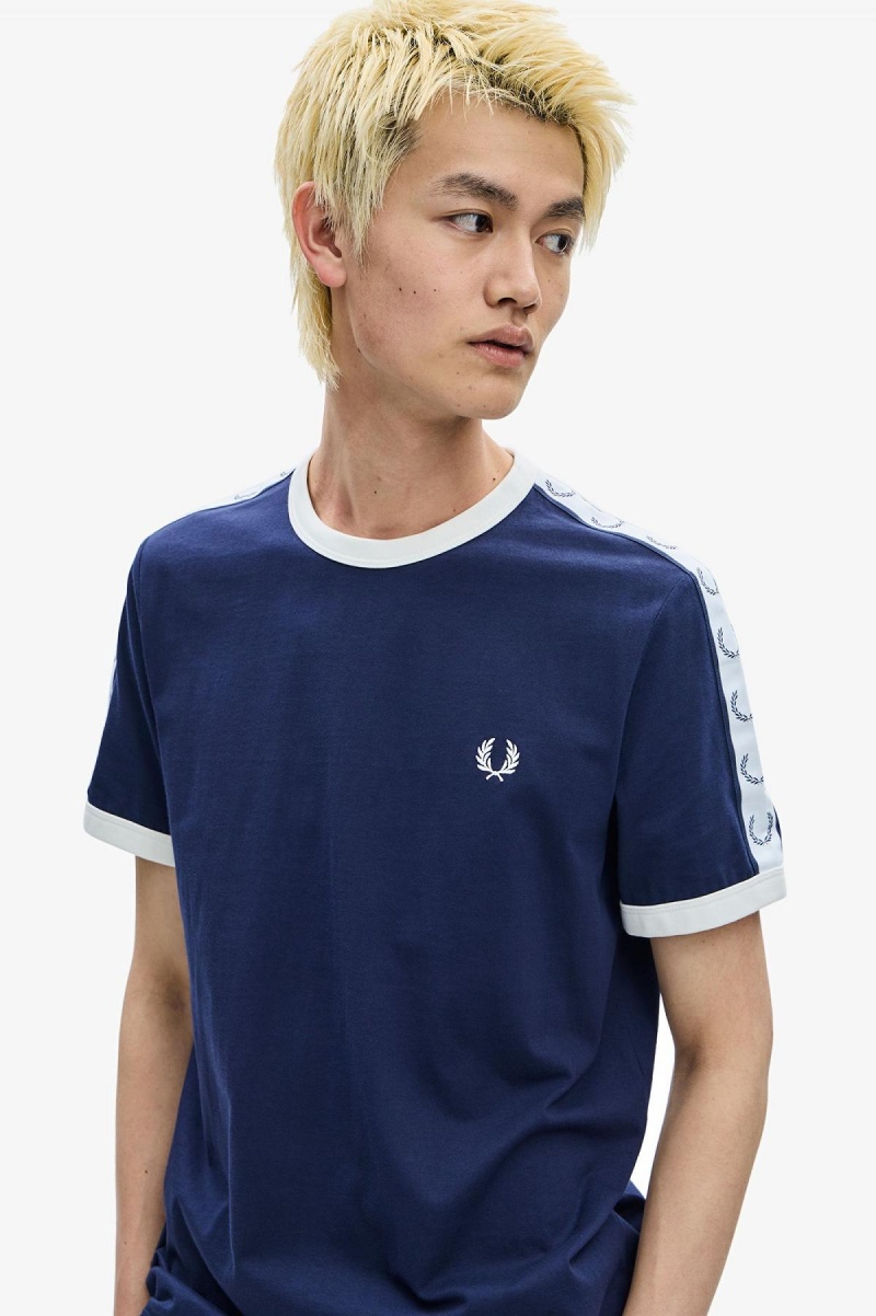 Camiseta Fred Perry Taped Ringer Hombre Azules | CLJKU88816