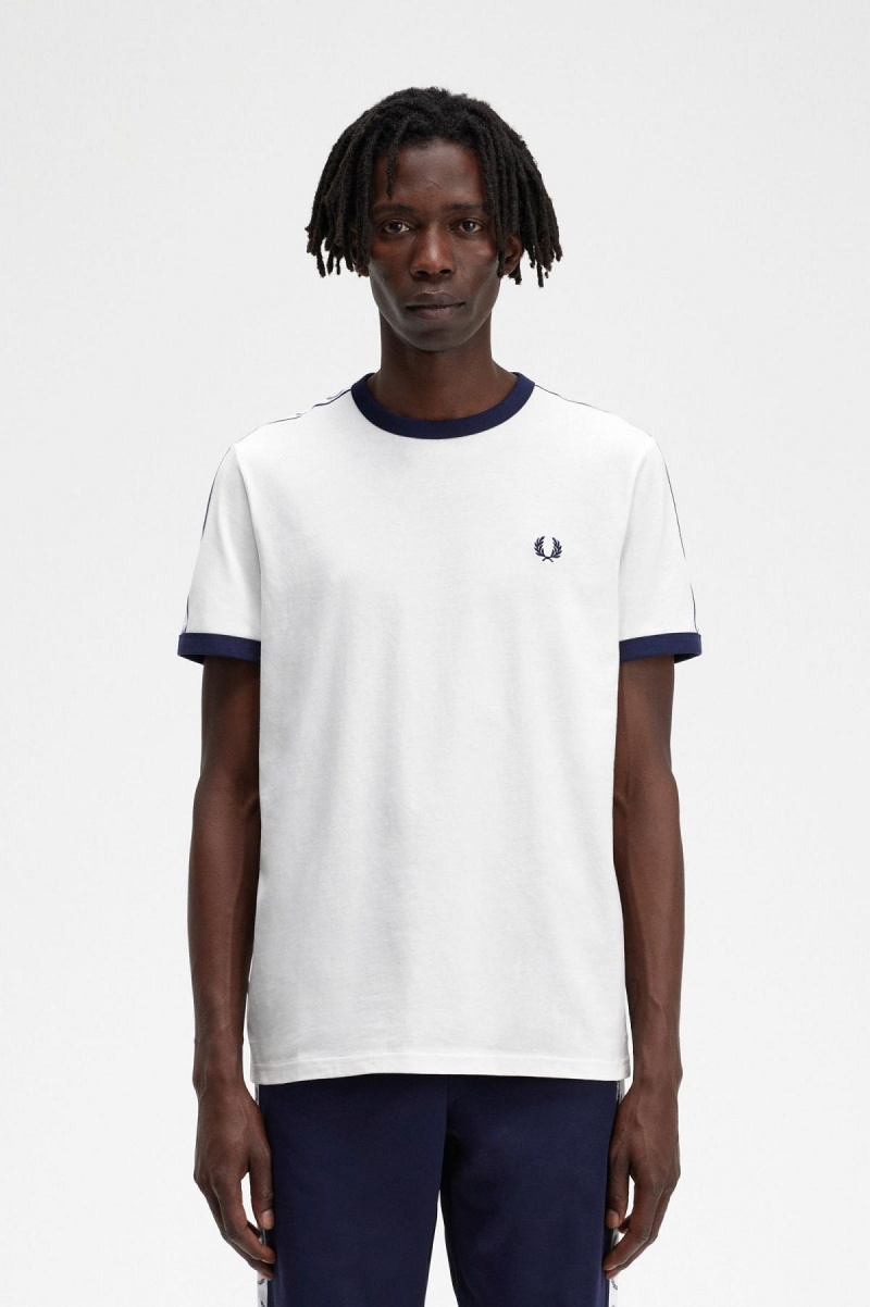 Camiseta Fred Perry Taped Ringer Hombre Blancas | CLZPD98804