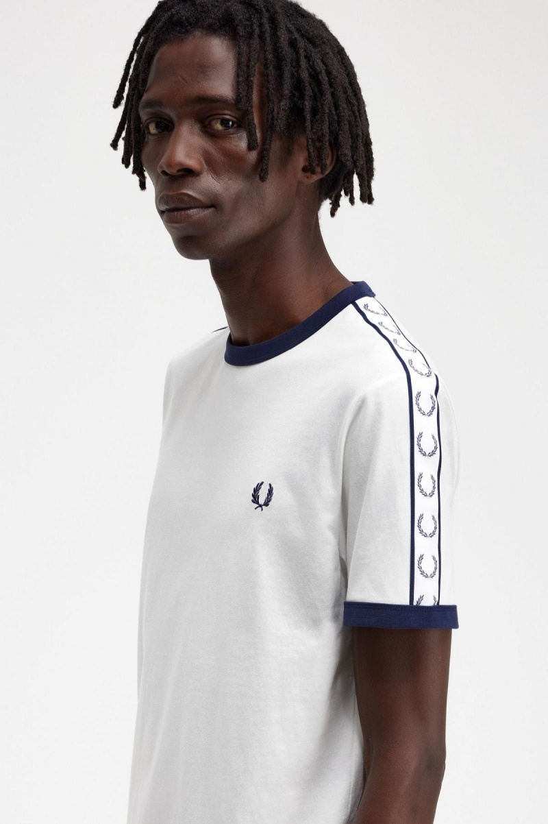 Camiseta Fred Perry Taped Ringer Hombre Blancas | CLZPD98804