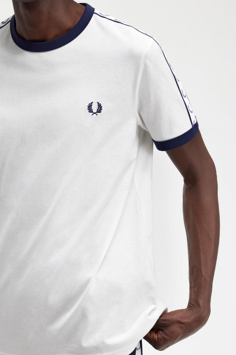 Camiseta Fred Perry Taped Ringer Hombre Blancas | CLZPD98804