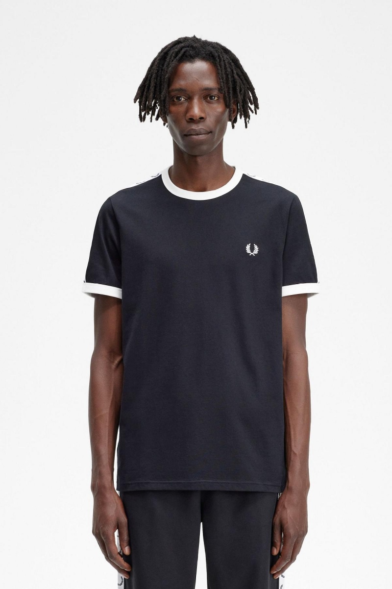 Camiseta Fred Perry Taped Ringer Hombre Negras | BCLSO90596