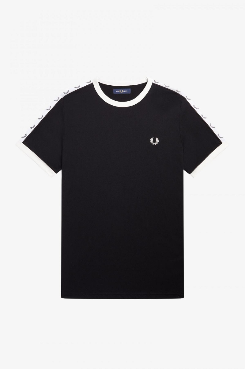 Camiseta Fred Perry Taped Ringer Hombre Negras | BCLSO90596