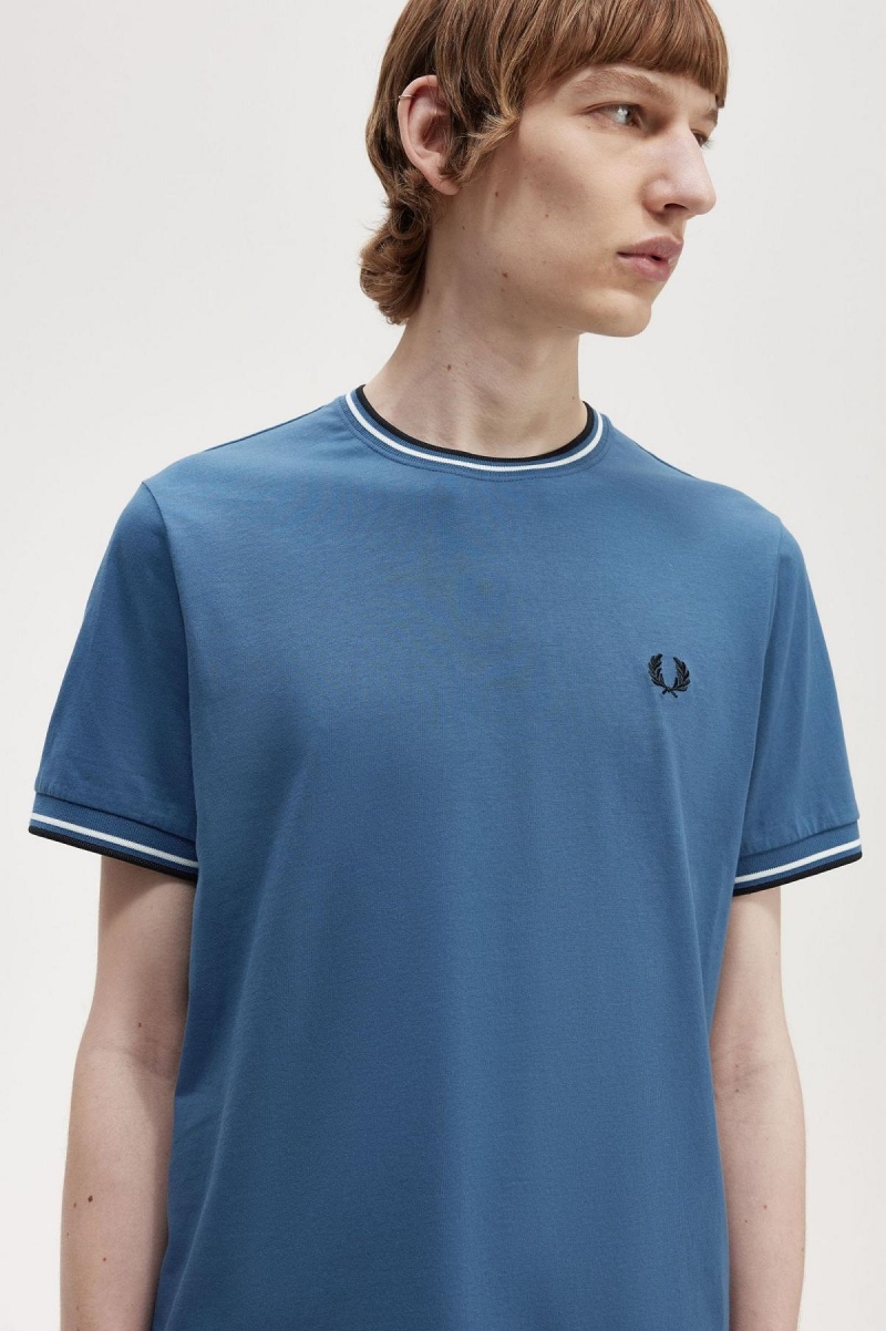 Camiseta Fred Perry Twin Tipped Hombre Azules | FCLHY51169