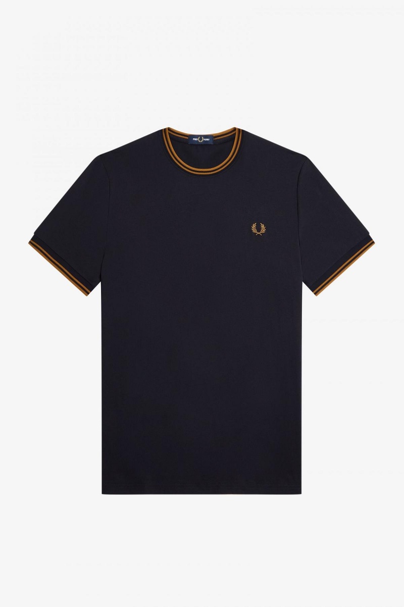 Camiseta Fred Perry Twin Tipped Hombre Azul Marino Verde Menta | PCLQX99440